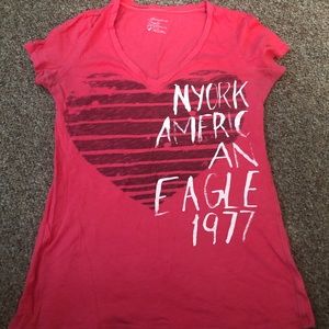 3/$15! AEO Vintage V-neck Coral Red Tee Size L